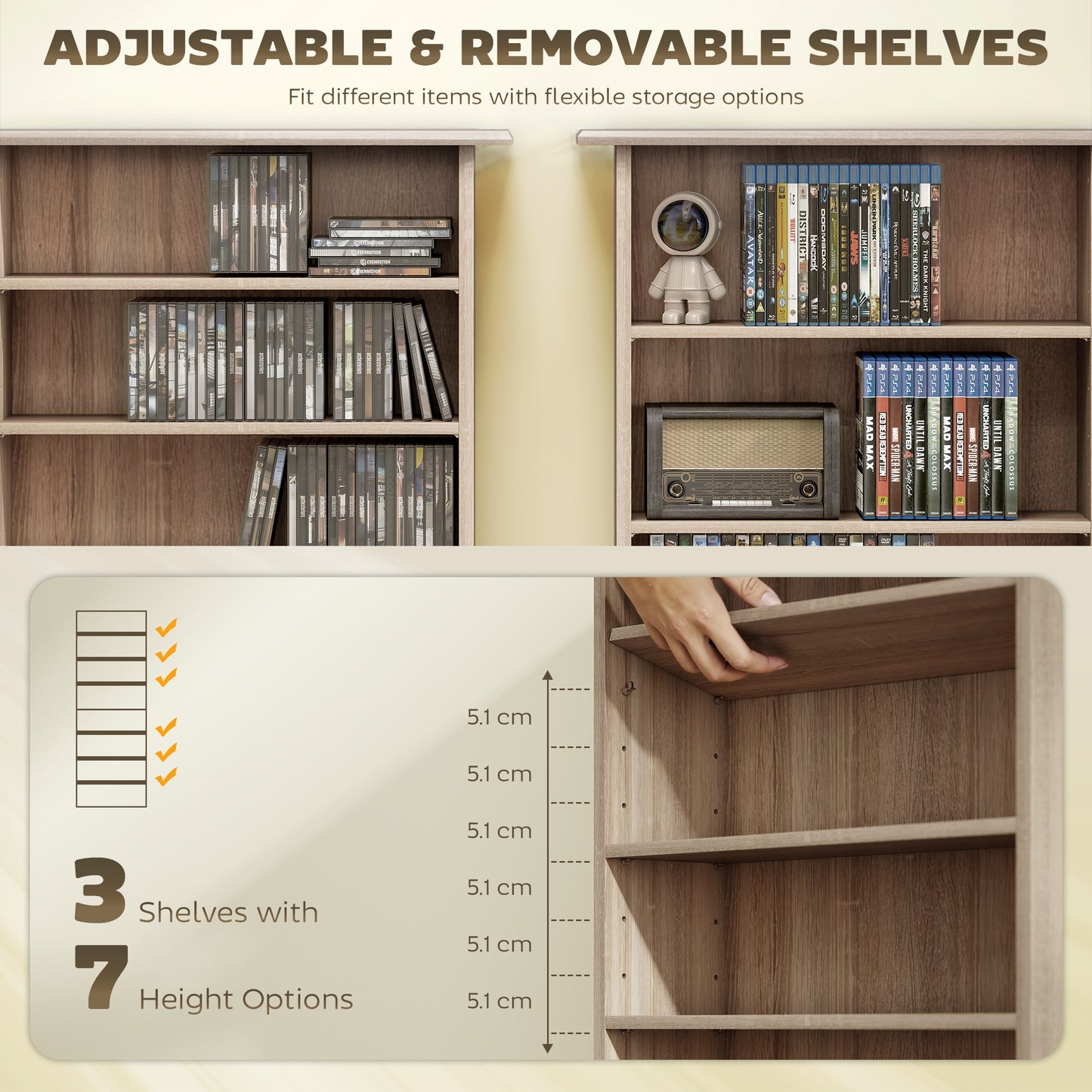 Paleni Rana Wooden Natural Finish CD Storage Unit With 360 Disc Capacity