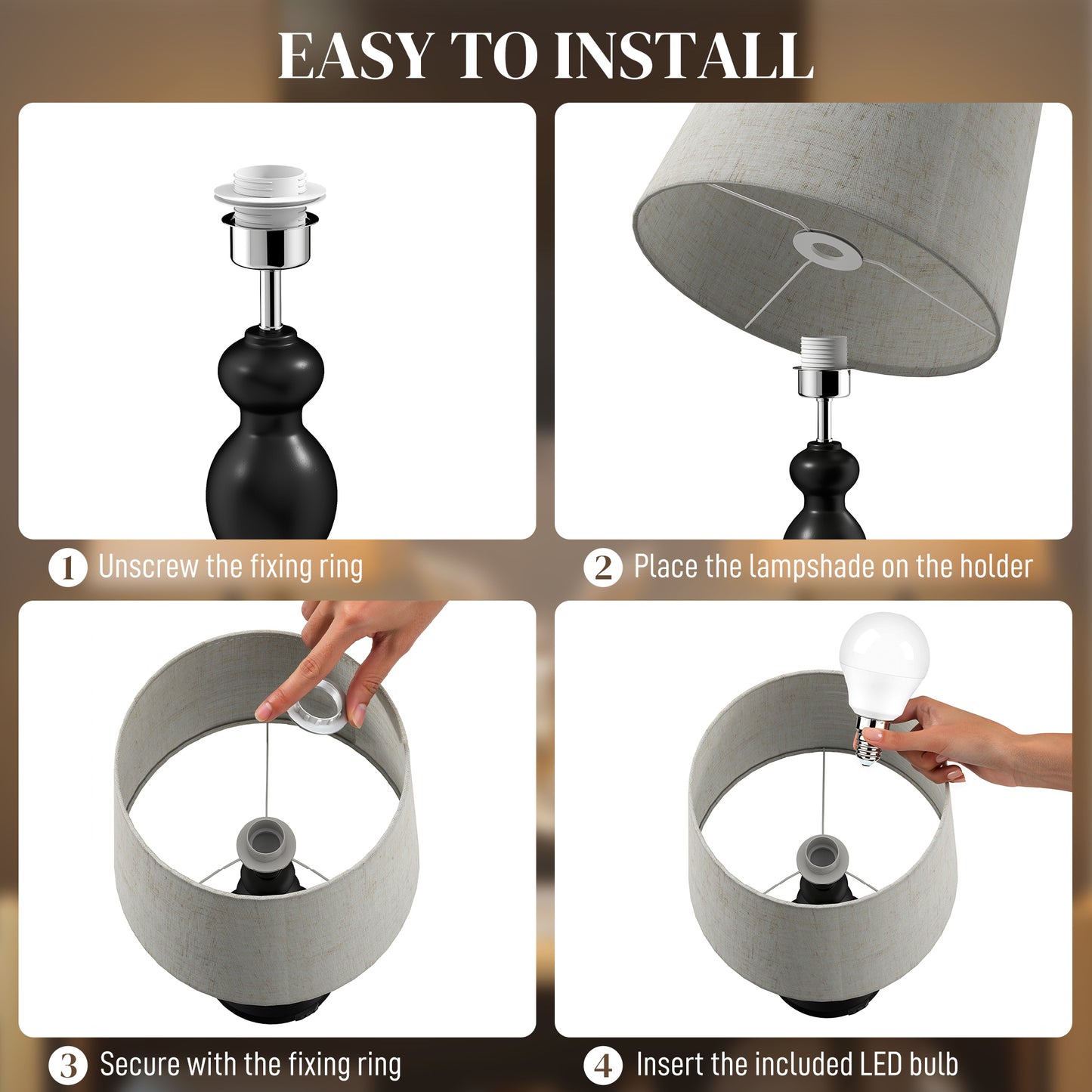 Loke Rata Metal Black And Beige Set Of 2 Touch Table Lamps With USB Ports And 3 Colour Light