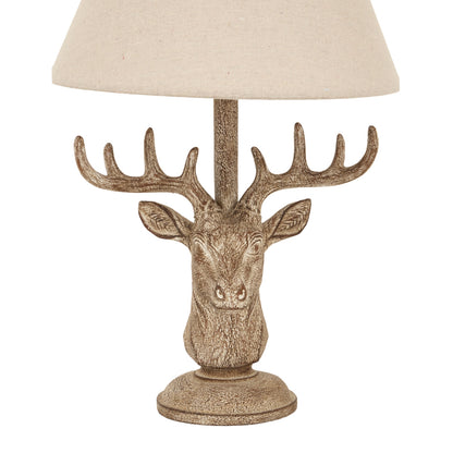 Whisperfern Stonewashed Stag Head Table Lamp With Linen Shade