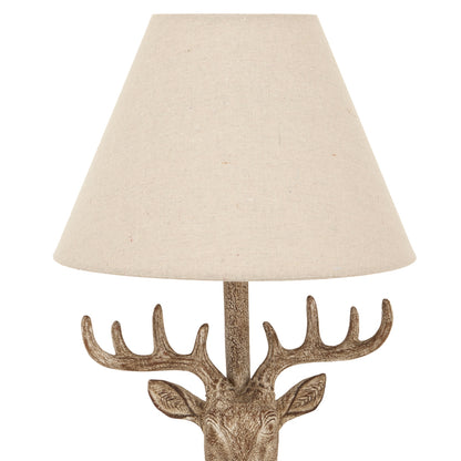 Whisperfern Stonewashed Stag Head Table Lamp With Linen Shade