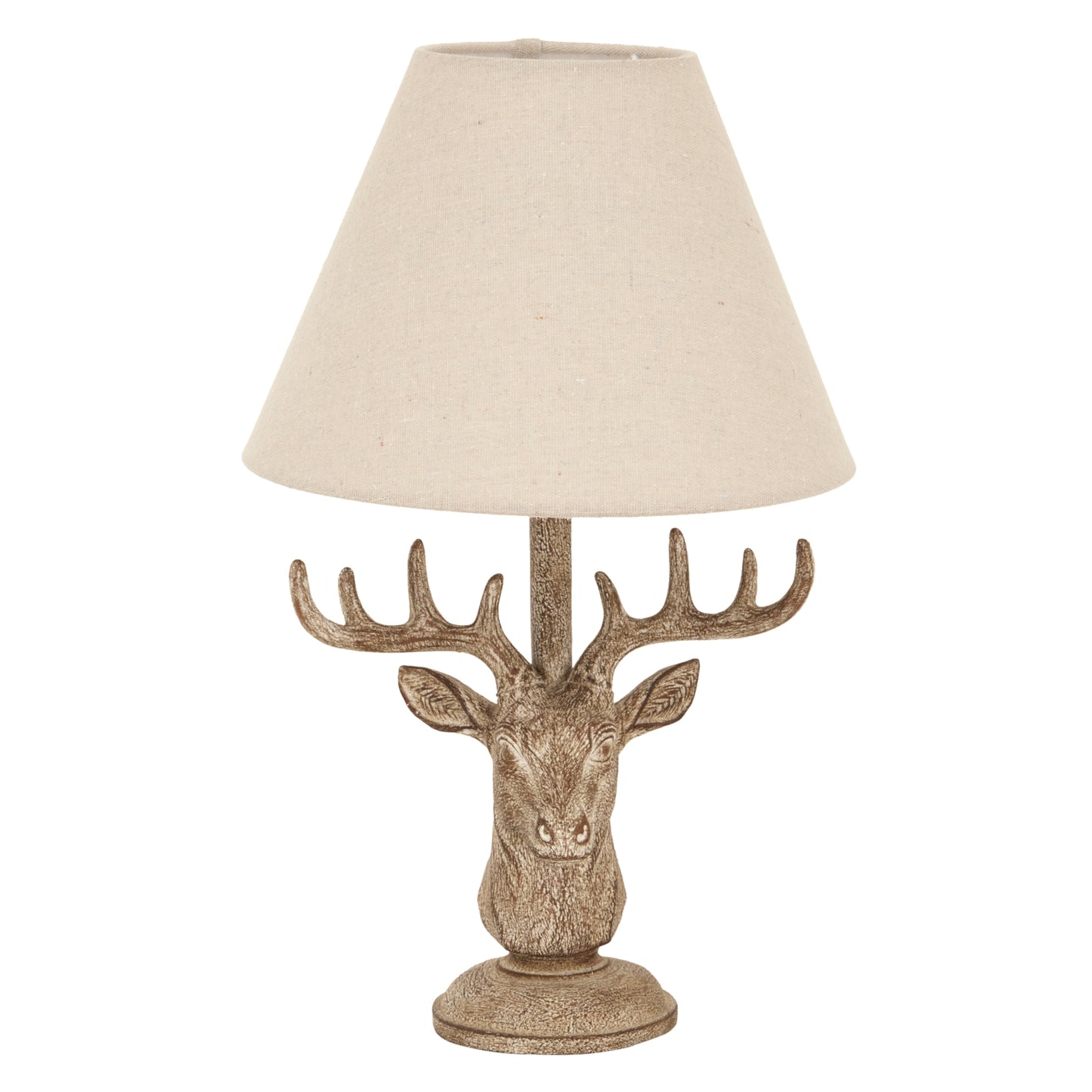 Whisperfern Stonewashed Stag Head Table Lamp With Linen Shade