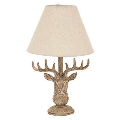 Whisperfern Stonewashed Stag Head Table Lamp With Linen Shade