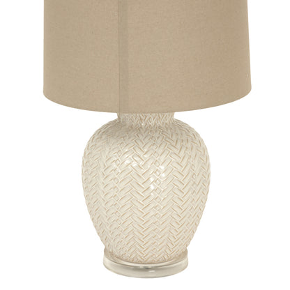 Palermo Cream Ceramic Table Lamp with Woven Pattern Base and Natural Fabric Shade