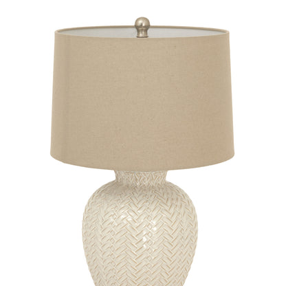 Palermo Cream Ceramic Table Lamp with Woven Pattern Base and Natural Fabric Shade