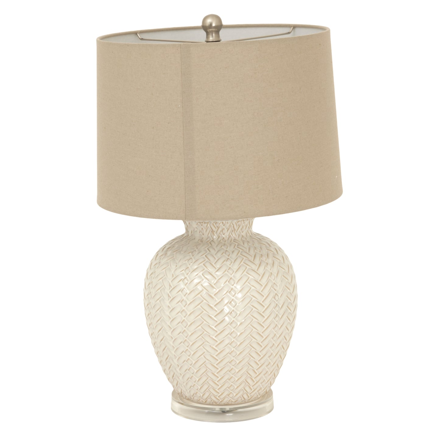 Palermo Cream Ceramic Table Lamp with Woven Pattern Base and Natural Fabric Shade