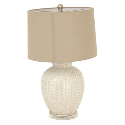 Palermo Cream Ceramic Table Lamp with Woven Pattern Base and Natural Fabric Shade