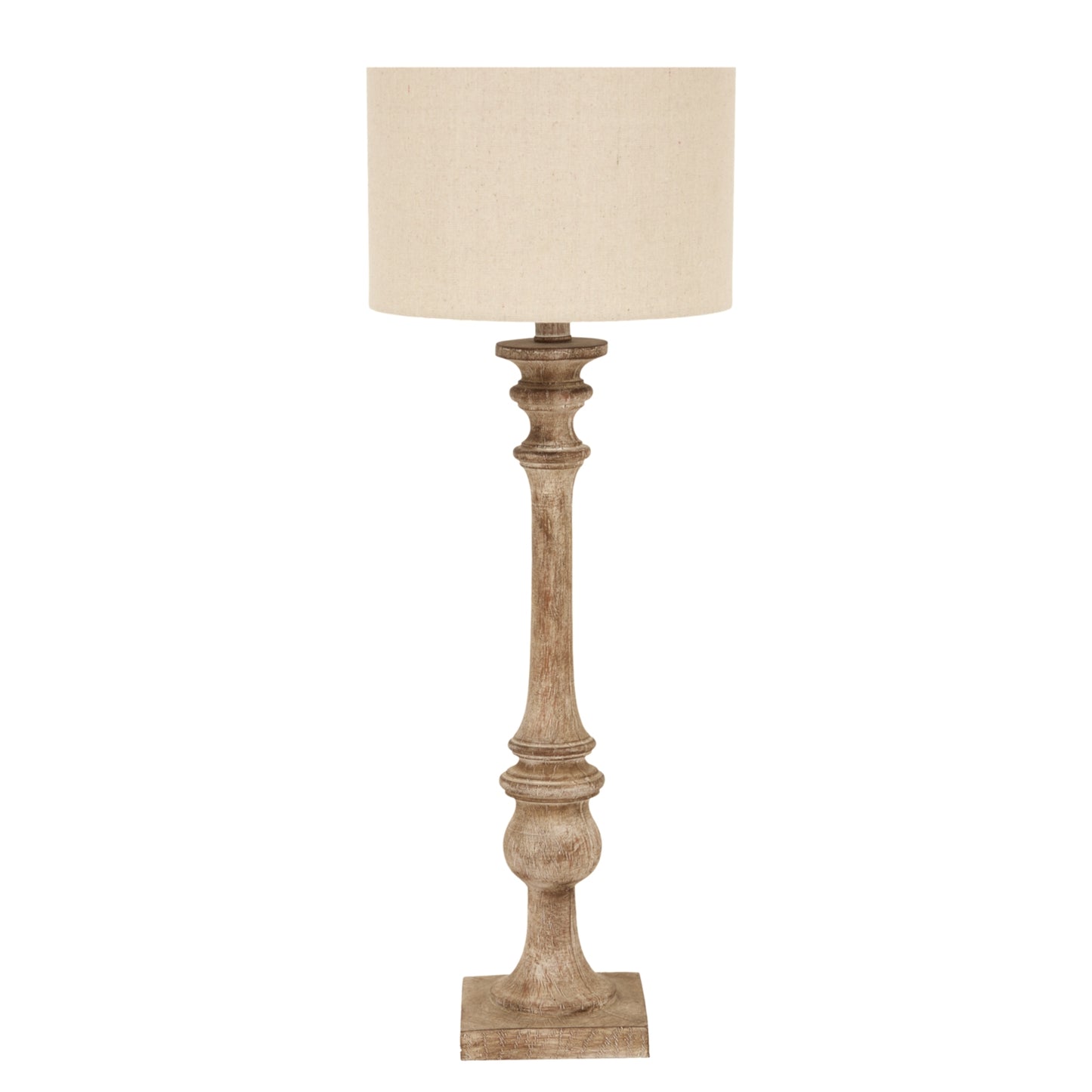 Thornvale Candlestick Wooden Tall Table Lamp With Linen Shade