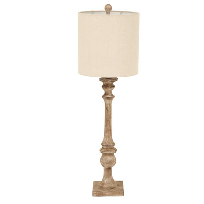 Thornvale Candlestick Wooden Tall Table Lamp With Linen Shade