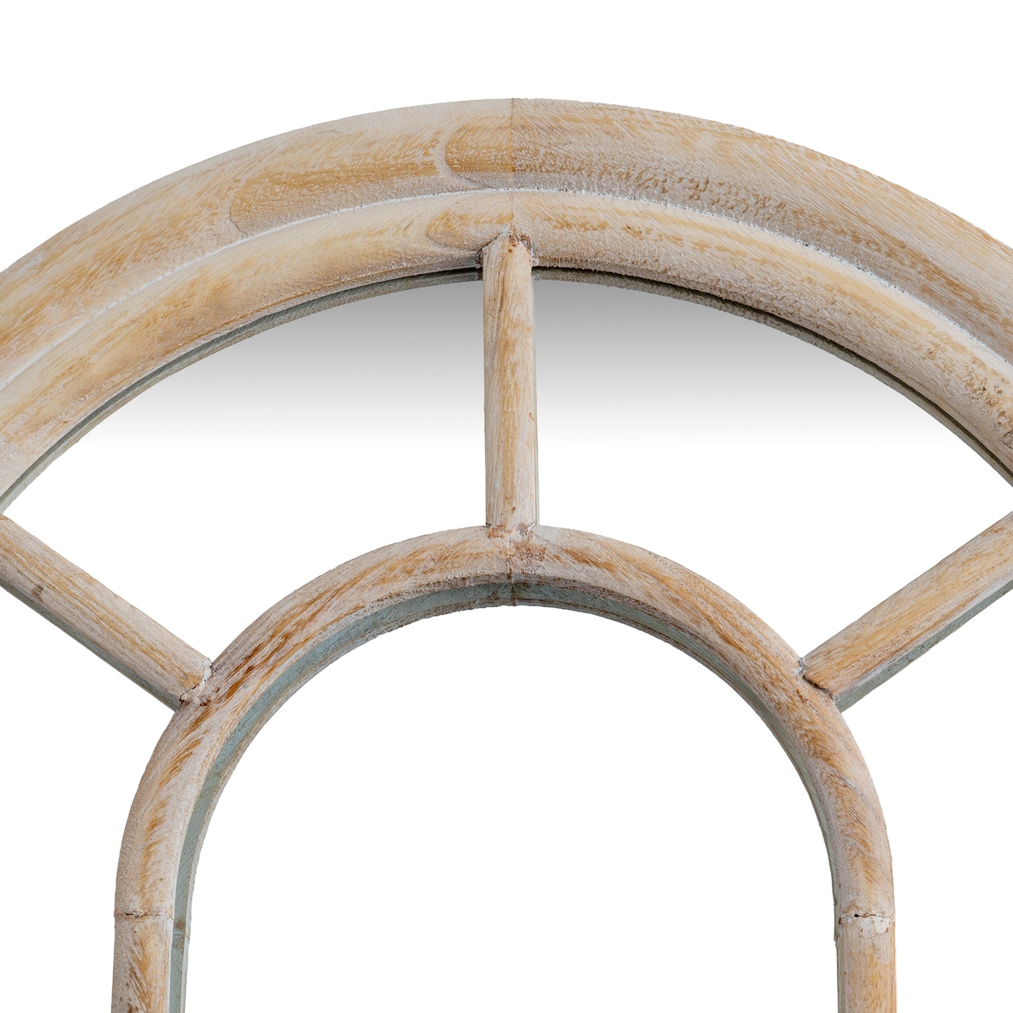 Slim Tall Natural Wood Arched Panel Window Mirror
