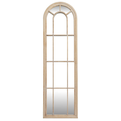 Slim Tall Natural Wood Arched Panel Window Mirror