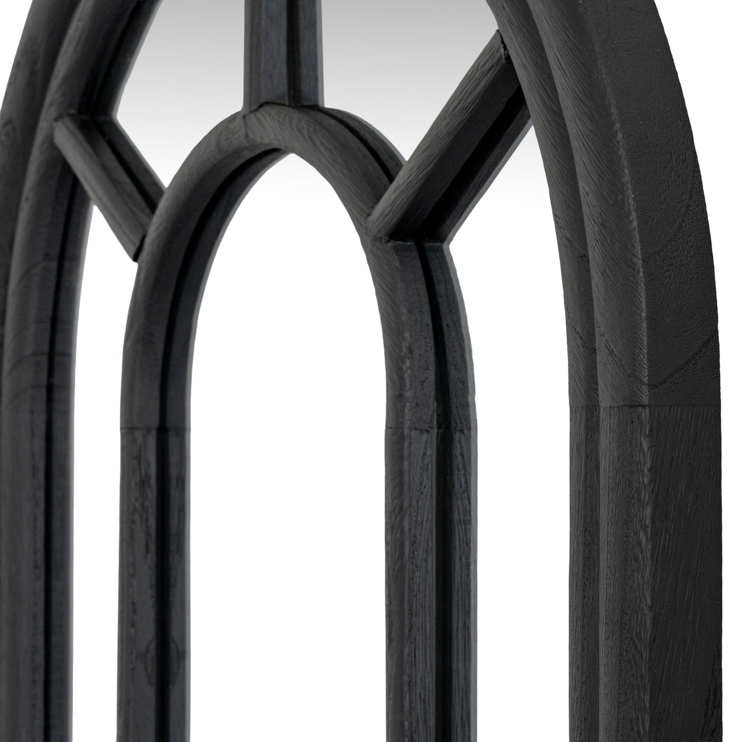 Slim Tall Black Wood Arched Panel Window Mirror