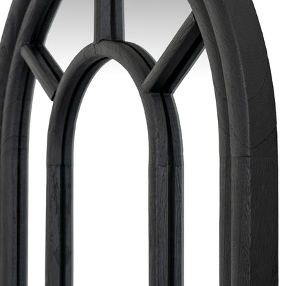 Slim Tall Black Wood Arched Panel Window Mirror
