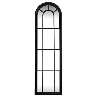 Slim Tall Black Wood Arched Panel Window Mirror