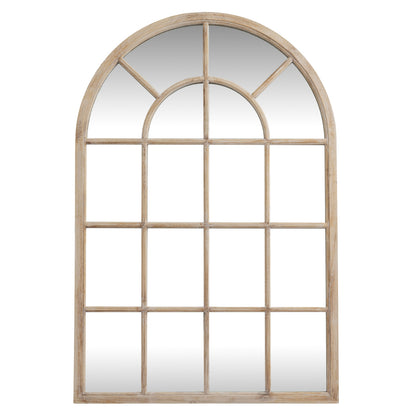 Large Natural Industrial Arched Wooden Windowpane Mirror