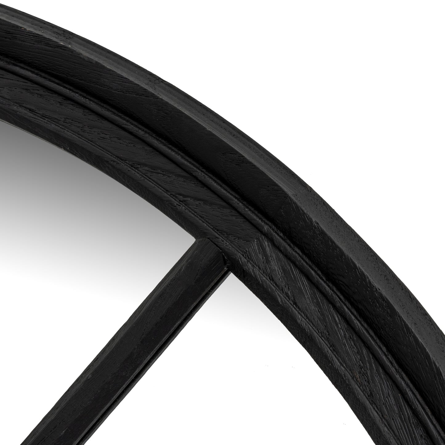 Large Black Industrial Round Wooden Windowpane Mirror