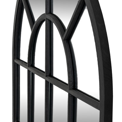 Large Black Industrial Arched Wooden Windowpane Mirror