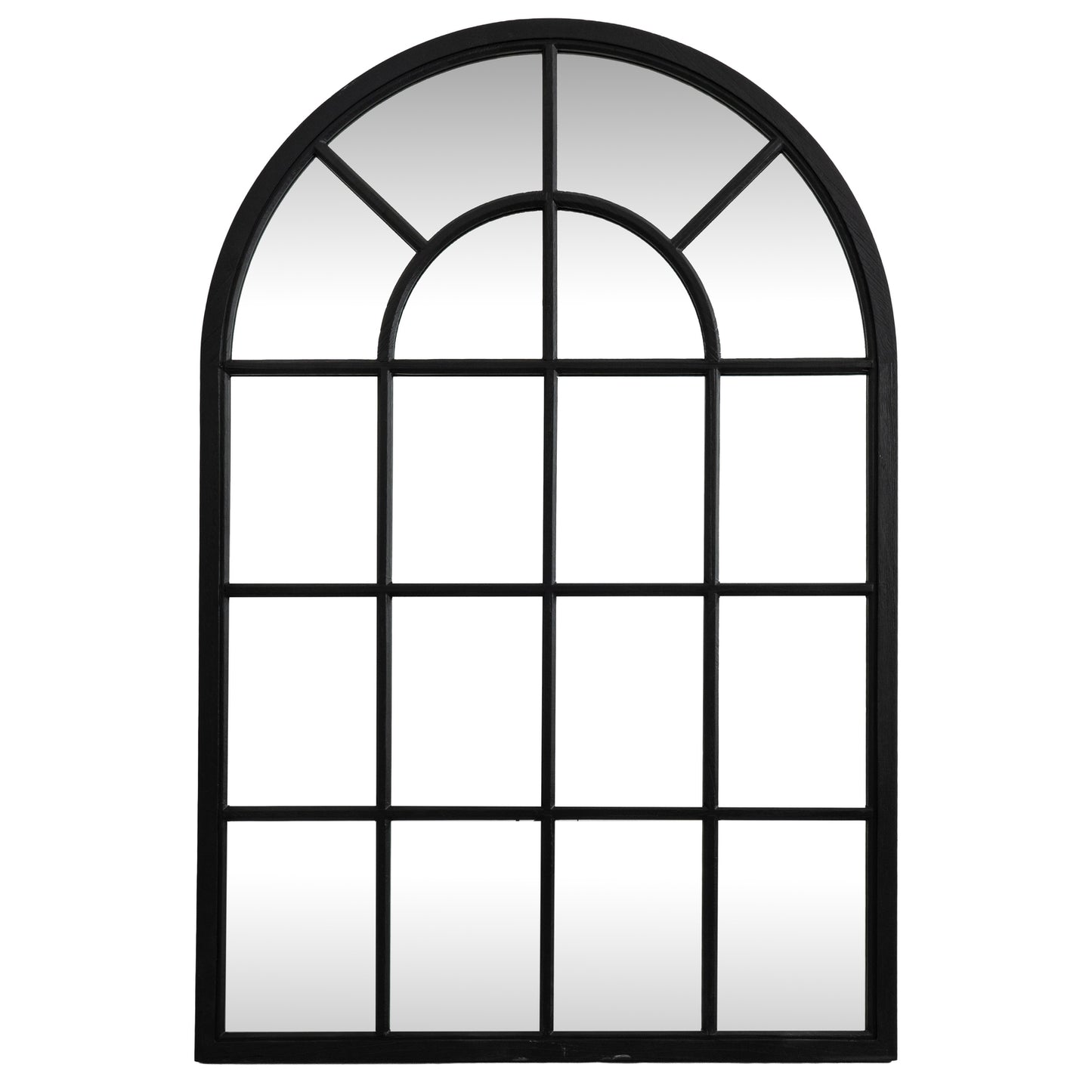 Large Black Industrial Arched Wooden Windowpane Mirror