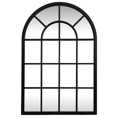 Large Black Industrial Arched Wooden Windowpane Mirror
