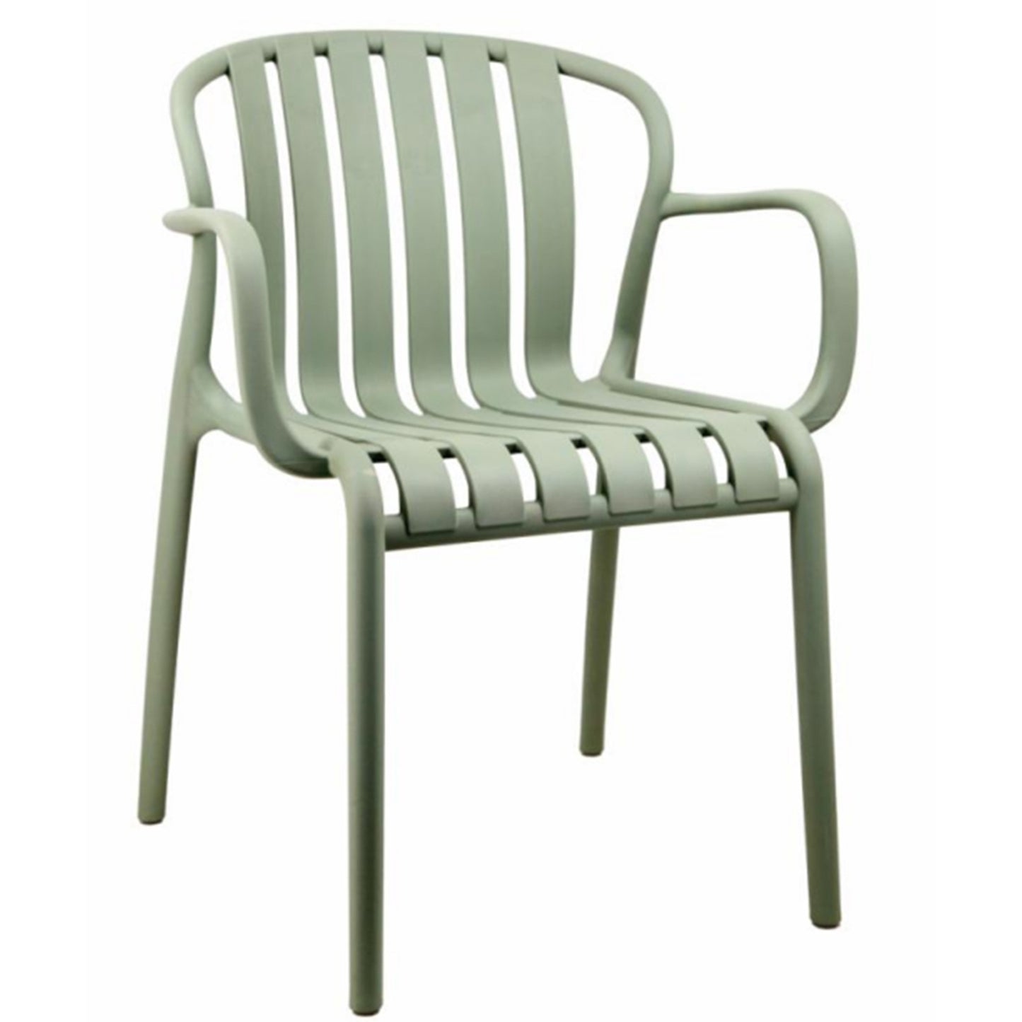 Ollioules Sage Green Slatted Outdoor Dining Chair with Armrest