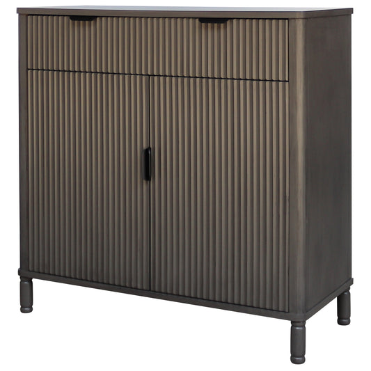 Kyriaki Slatted Brown Wooden 1 Drawer 2 Door Cabinet