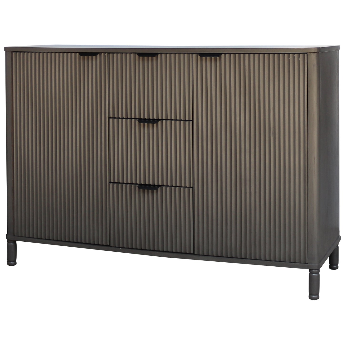Kyriaki Slatted Brown Wooden 3 Drawer 2 Door Cabinet