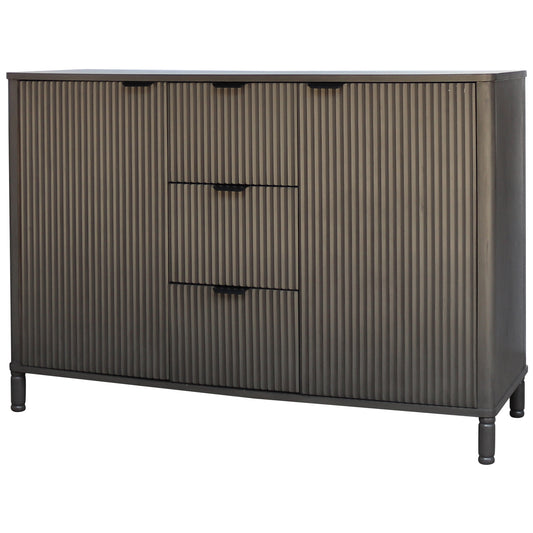 Kyriaki Slatted Brown Wooden 3 Drawer 2 Door Cabinet