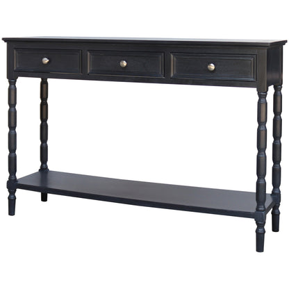 Ploumanach 3 Drawer Black Wooden Console Bottom Shelf