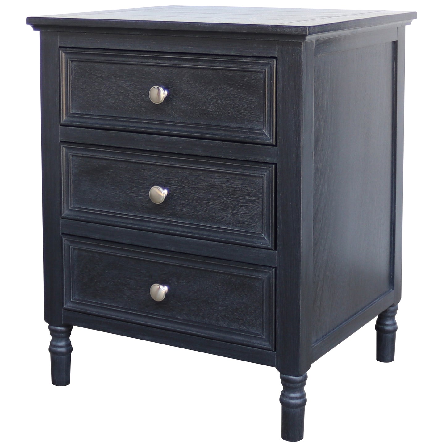 San Antonio Vintage Black Wooden 3 Drawer Bedside Table