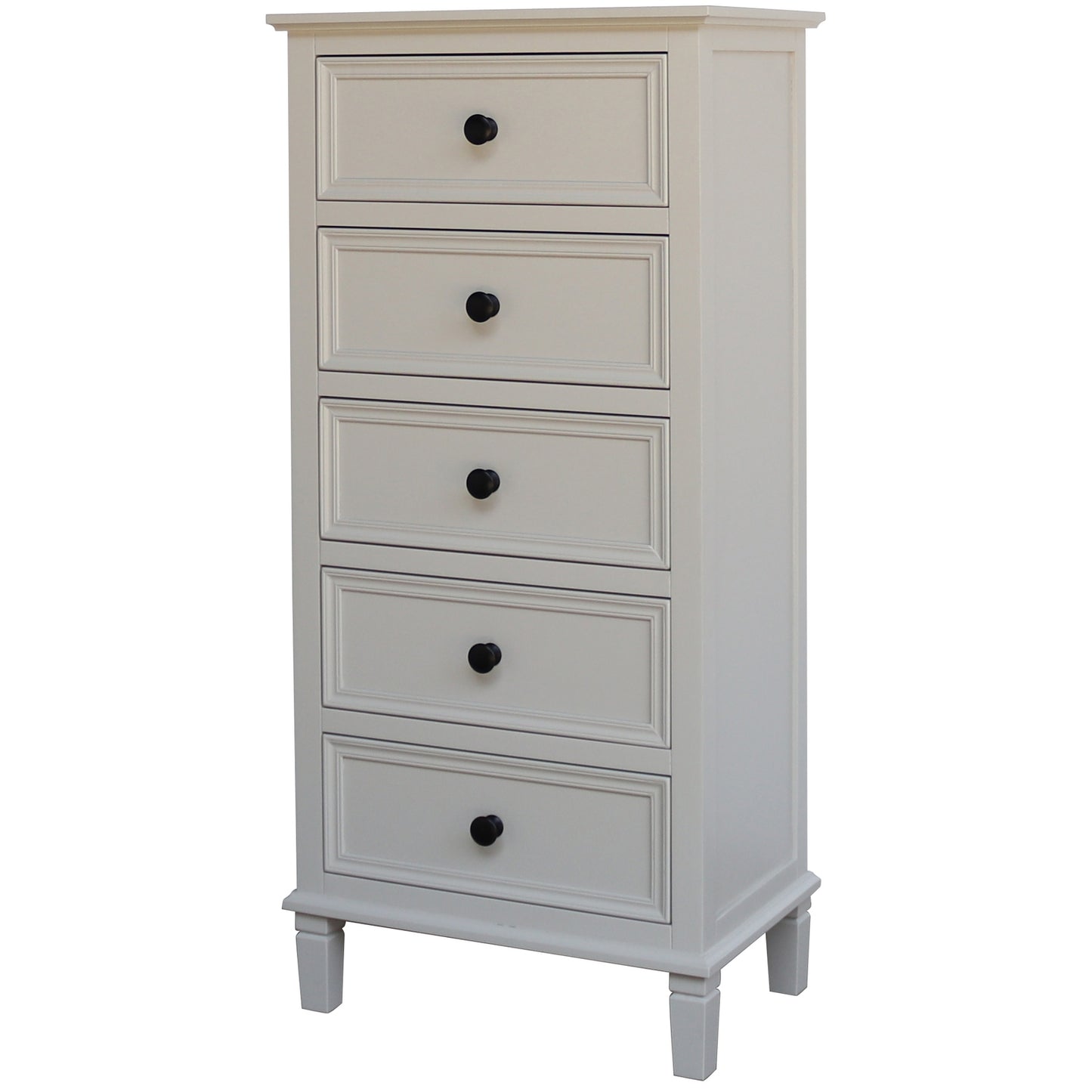 Rochemaure White Wooden 5 Drawer Tallboy
