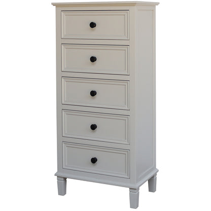 Rochemaure White Wooden 5 Drawer Tallboy