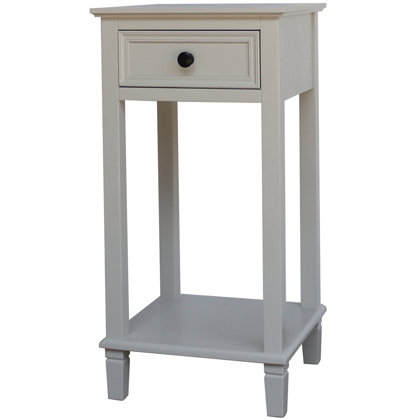 Oia White Slim 1 Drawer Side Table Bottom Shelf
