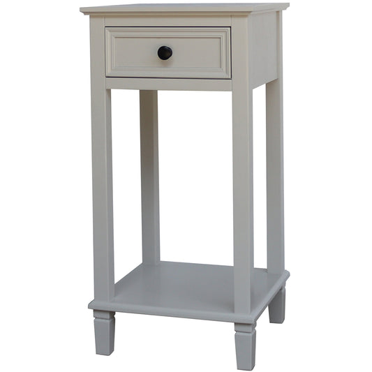 Oia White Slim 1 Drawer Side Table Bottom Shelf