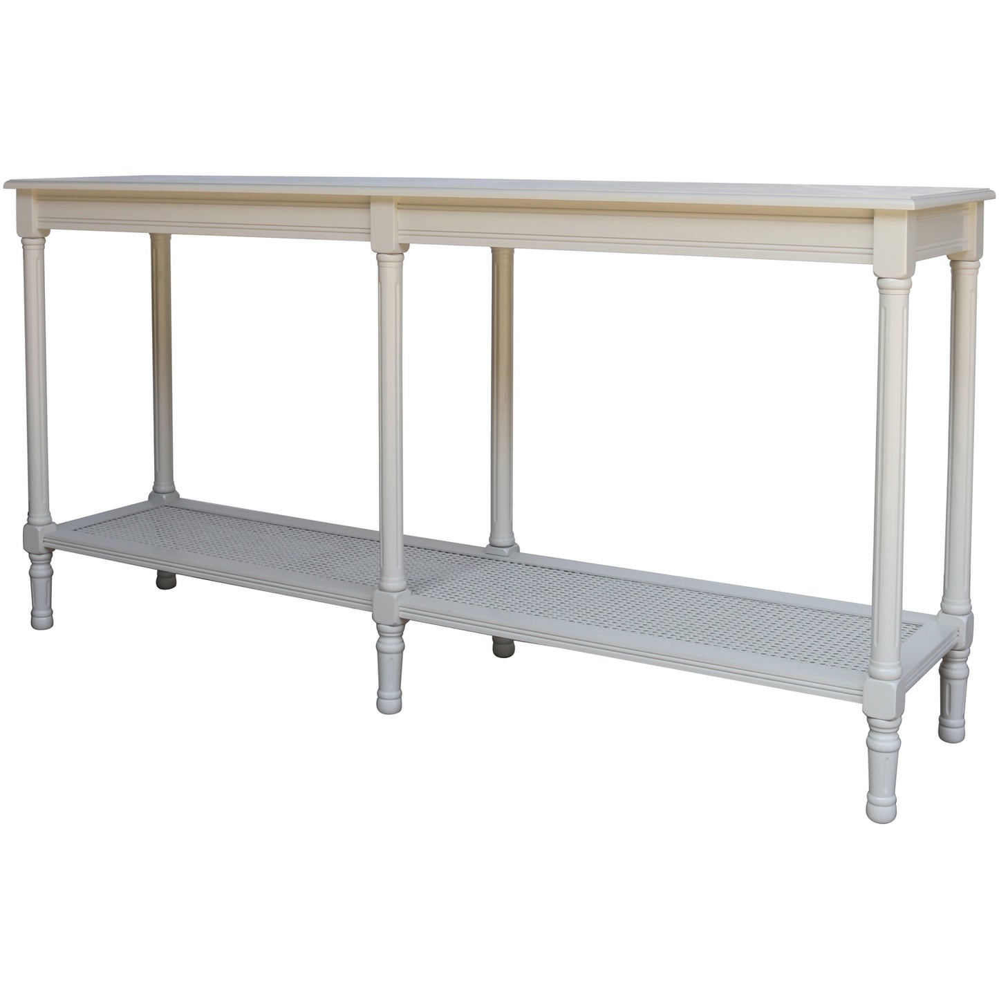 Rochemaure Large White Console Table Rattan Bottom Shelf