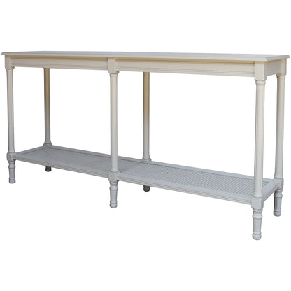 Rochemaure Large White Console Table Rattan Bottom Shelf