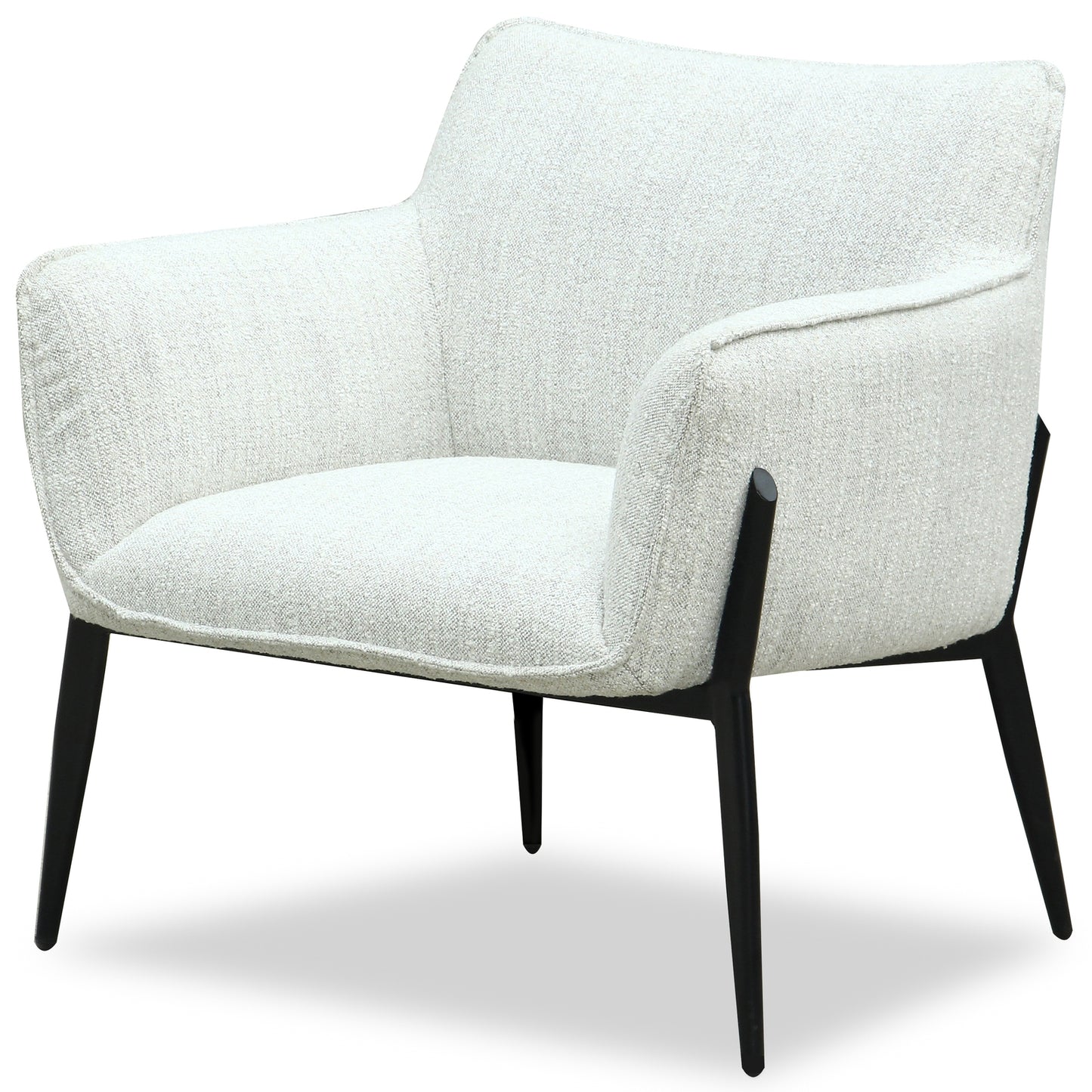 Nashville Minimalist White Upholstered Accent Armchair Black Metal Legs