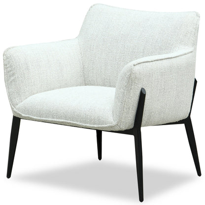 Nashville Minimalist White Upholstered Accent Armchair Black Metal Legs
