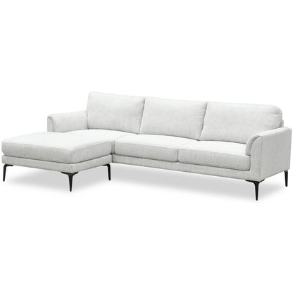 Nashville Minimalist White Upholstered Three Seater Sofar with Footstool Black Metal Legs