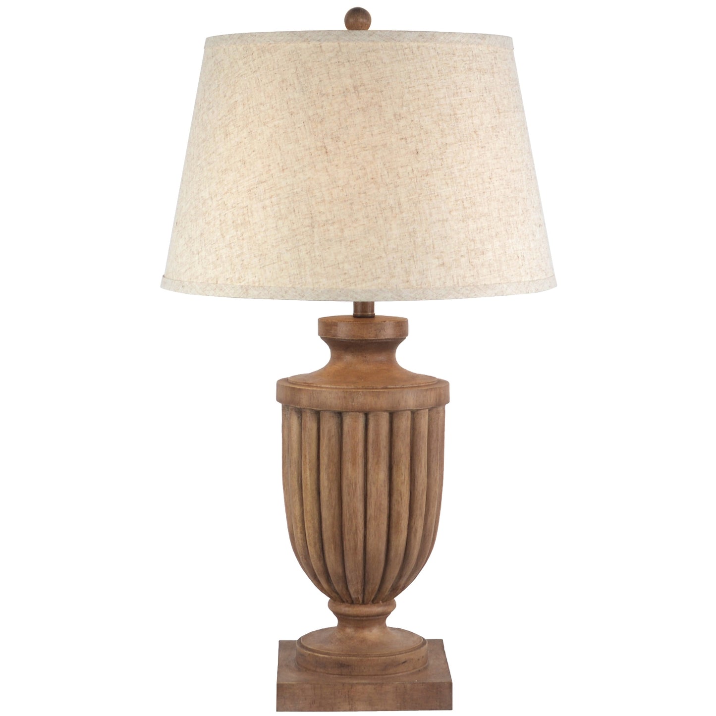 Auberville Flute Wooden Table Lamp With Tapered Cream Linen Shade
