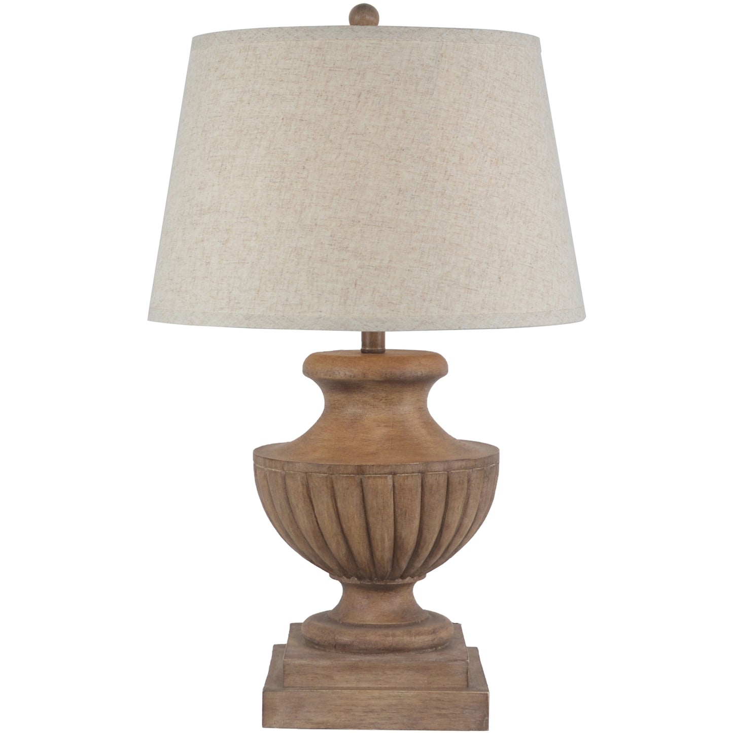 Castelnau Flute Pedestal Wooden Table Lamp With Cream Linen Shade