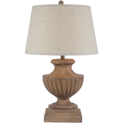 Castelnau Flute Pedestal Wooden Table Lamp With Cream Linen Shade
