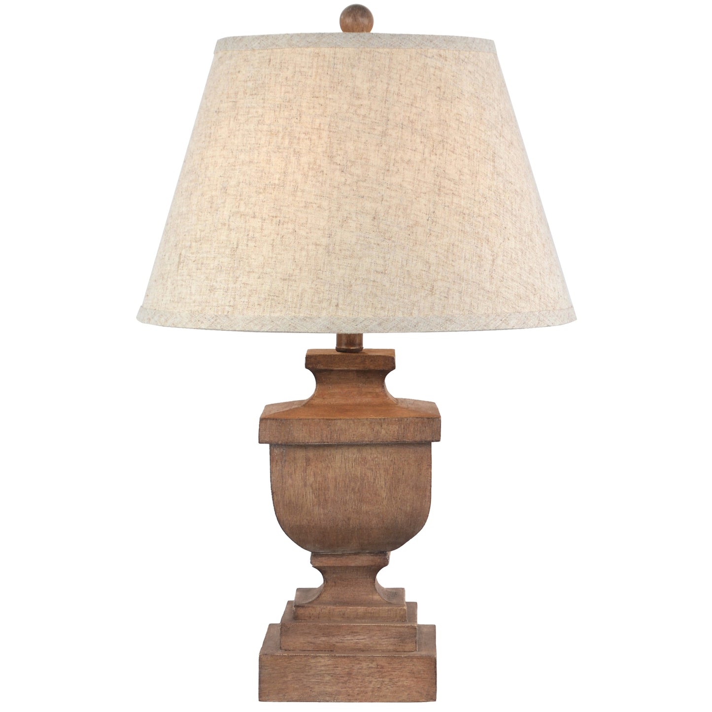 Bormes Wooden Pedestal Table Lamp With Cream Linen Shade