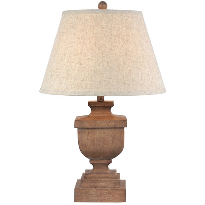 Bormes Wooden Pedestal Table Lamp With Cream Linen Shade