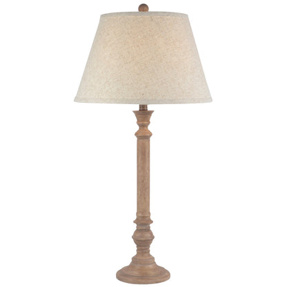 Flavigny Natural Turned Wooden Pillar Table Lamp With Cream Linen Shade