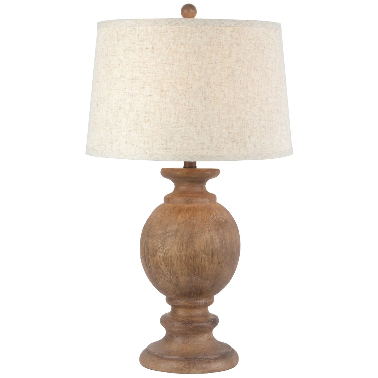 Eguisheim Round Wooden Pillar Table Lamp With Cream Linen Shade