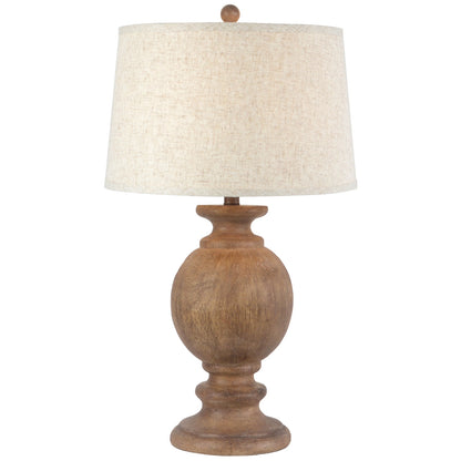 Eguisheim Round Wooden Pillar Table Lamp With Cream Linen Shade