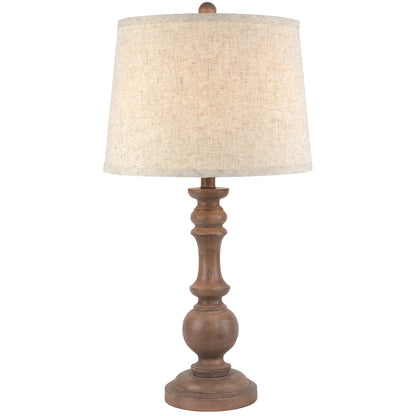 Perouges Slim Wooden Pillar Table Lamp With Cream Linen Shade
