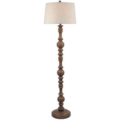 Perouges Slim Wooden Pillar Floor Lamp With Edged Linen Shade
