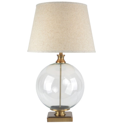 Domme Glass Orb Table Lamp With Cream Linen Tapered Shade