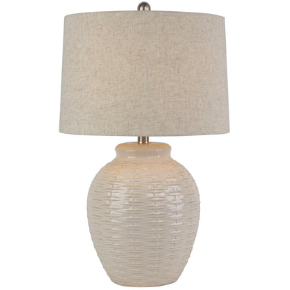 Gordes Basketweave Ceramic Table Lamp With Cream Linen Shade