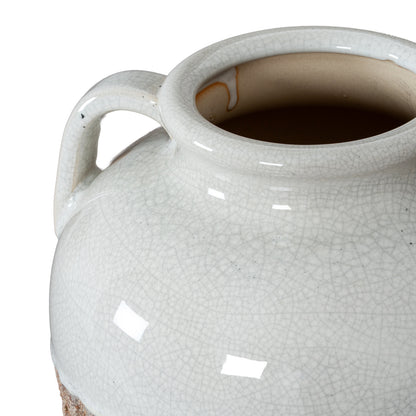 Stonewild Medium Amphora White and Sand Textured Ceramic Vase with Handles